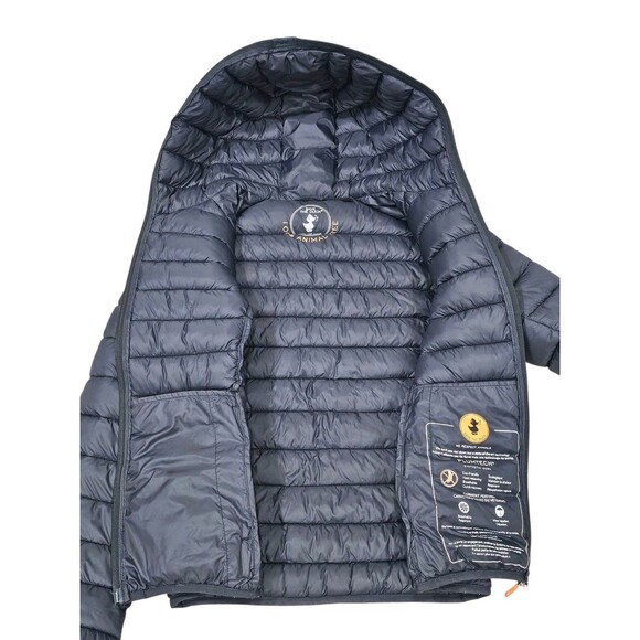 Save The Duck Womens 1/S Ultra Light Jacket Hooded Puffer Plumtech Navy Blue - Picture 4 of 16